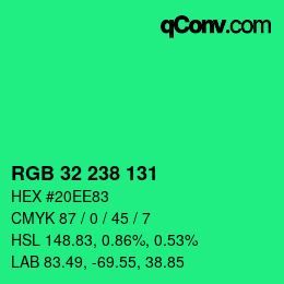 Color code: RGB 32 238 131 | qconv.com