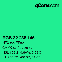 Color code: RGB 32 238 146 | qconv.com