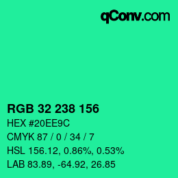 Color code: RGB 32 238 156 | qconv.com