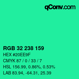 カラーコード: RGB 32 238 159 | qconv.com