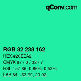 カラーコード: RGB 32 238 162 | qconv.com