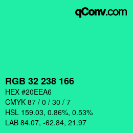 Color code: RGB 32 238 166 | qconv.com