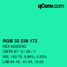 Color code: RGB 32 238 172 | qconv.com