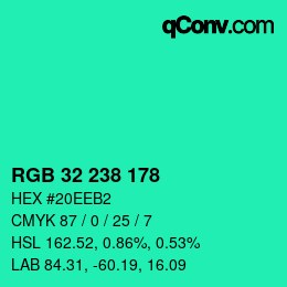 Color code: RGB 32 238 178 | qconv.com