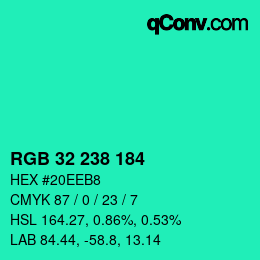 Color code: RGB 32 238 184 | qconv.com