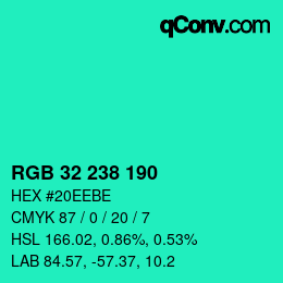 Color code: RGB 32 238 190 | qconv.com
