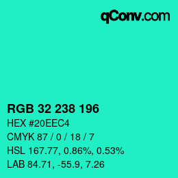 Color code: RGB 32 238 196 | qconv.com