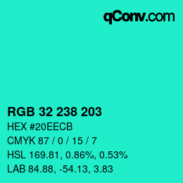 Color code: RGB 32 238 203 | qconv.com