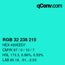 Color code: RGB 32 238 215 | qconv.com