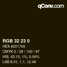 カラーコード: RGB 32 23 0 | qconv.com