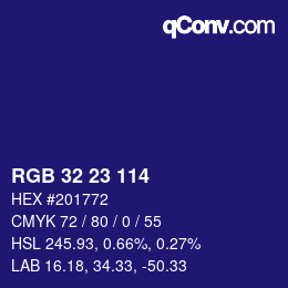 カラーコード: RGB 32 23 114 | qconv.com