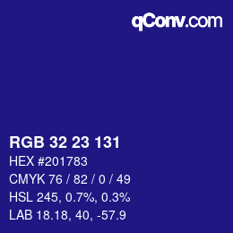 Color code: RGB 32 23 131 | qconv.com