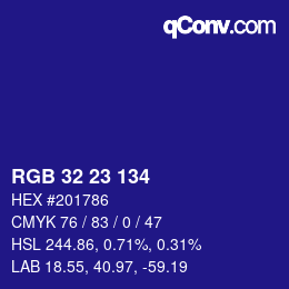 Color code: RGB 32 23 134 | qconv.com