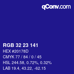 カラーコード: RGB 32 23 141 | qconv.com