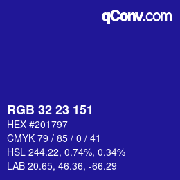 Color code: RGB 32 23 151 | qconv.com