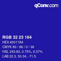 Color code: RGB 32 23 164 | qconv.com