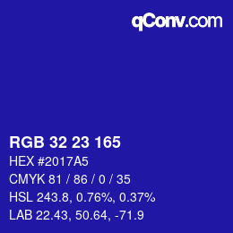 Color code: RGB 32 23 165 | qconv.com