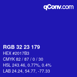 Color code: RGB 32 23 179 | qconv.com