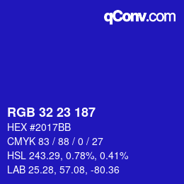 Code couleur: RGB 32 23 187 | qconv.com