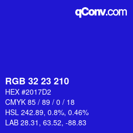 Color code: RGB 32 23 210 | qconv.com