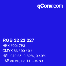 Color code: RGB 32 23 227 | qconv.com
