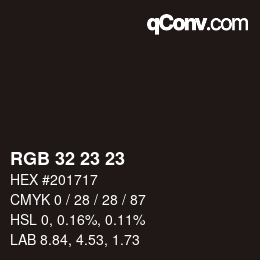 カラーコード: RGB 32 23 23 | qconv.com