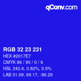 カラーコード: RGB 32 23 231 | qconv.com