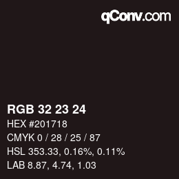 カラーコード: RGB 32 23 24 | qconv.com