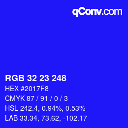 Color code: RGB 32 23 248 | qconv.com