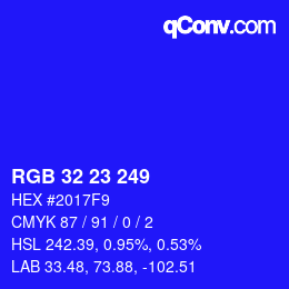 Color code: RGB 32 23 249 | qconv.com