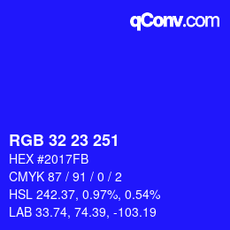 Color code: RGB 32 23 251 | qconv.com