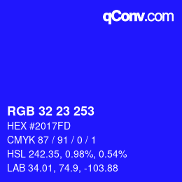 Color code: RGB 32 23 253 | qconv.com