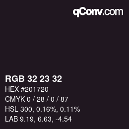 Color code: RGB 32 23 32 | qconv.com