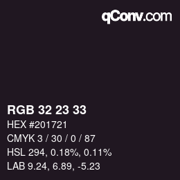 Color code: RGB 32 23 33 | qconv.com