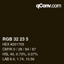 カラーコード: RGB 32 23 5 | qconv.com