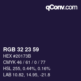 Color code: RGB 32 23 59 | qconv.com