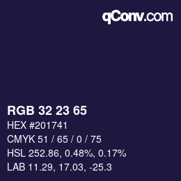 Color code: RGB 32 23 65 | qconv.com