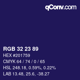 Color code: RGB 32 23 89 | qconv.com