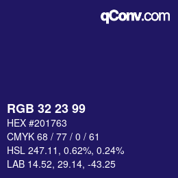 Color code: RGB 32 23 99 | qconv.com