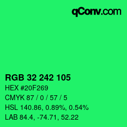 カラーコード: RGB 32 242 105 | qconv.com