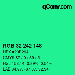 Color code: RGB 32 242 148 | qconv.com