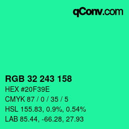 Color code: RGB 32 243 158 | qconv.com