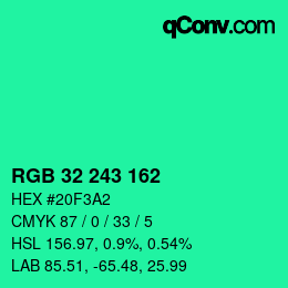 Color code: RGB 32 243 162 | qconv.com