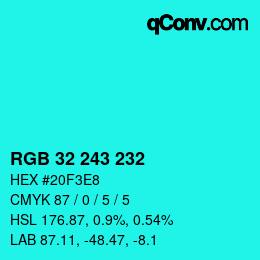 Color code: RGB 32 243 232 | qconv.com