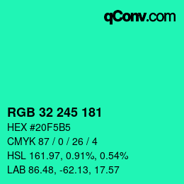 カラーコード: RGB 32 245 181 | qconv.com