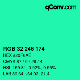 Color code: RGB 32 246 174 | qconv.com