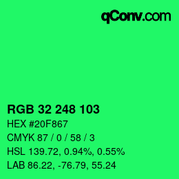 Farbcode: RGB 32 248 103 | qconv.com