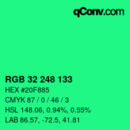 カラーコード: RGB 32 248 133 | qconv.com