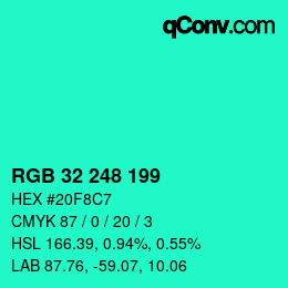Color code: RGB 32 248 199 | qconv.com