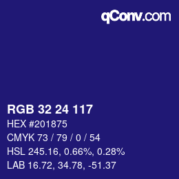 カラーコード: RGB 32 24 117 | qconv.com